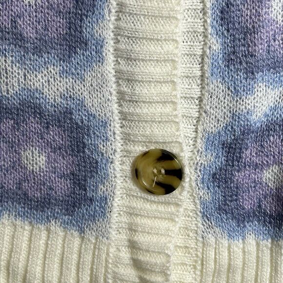 No Comment Knitted Sweater Cardigan Button Front Crop Multi Flower Floral L New - Picture 4 of 12